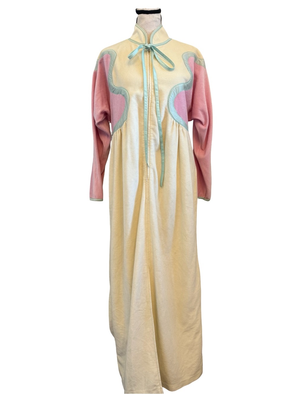 Vintage Bill Tice Pastel Velour Hostess Gown House Dress Maxi Pockets USA